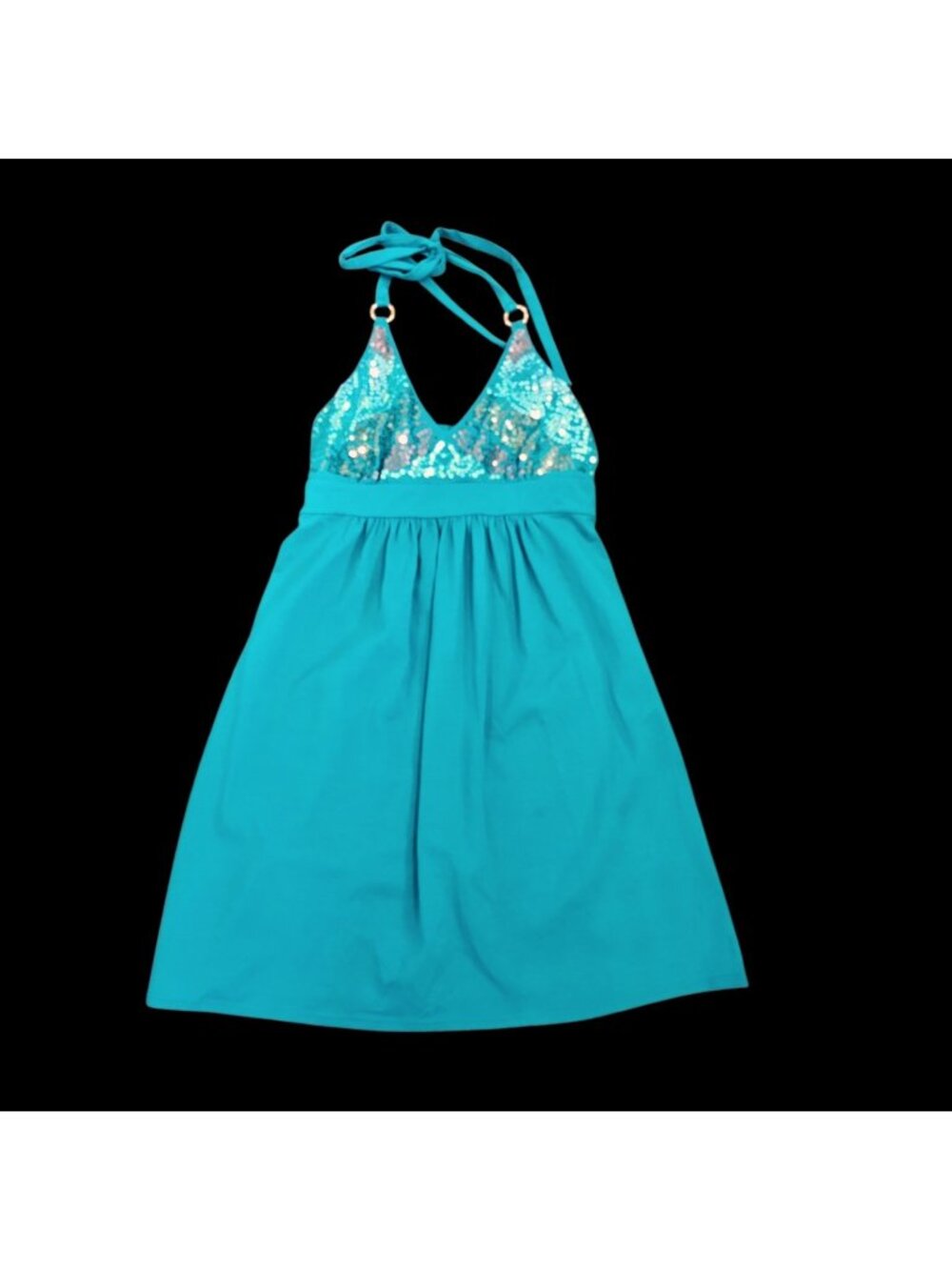Victorias Secret Babydoll Halter Dress Sz XS Teal Green Sequins Bra Tops